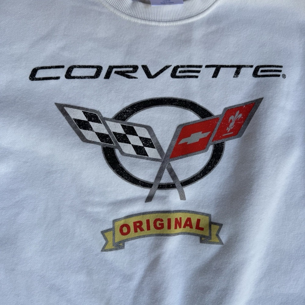 GM Official Corvette Crew Neck White Sweater L‎ Fleece - Picture 3 of 6
